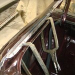 Before and after photographs of a damaged Chevy Impala that was repaired by Elite Paint & Body Shop in West Palm Beach, Florida.